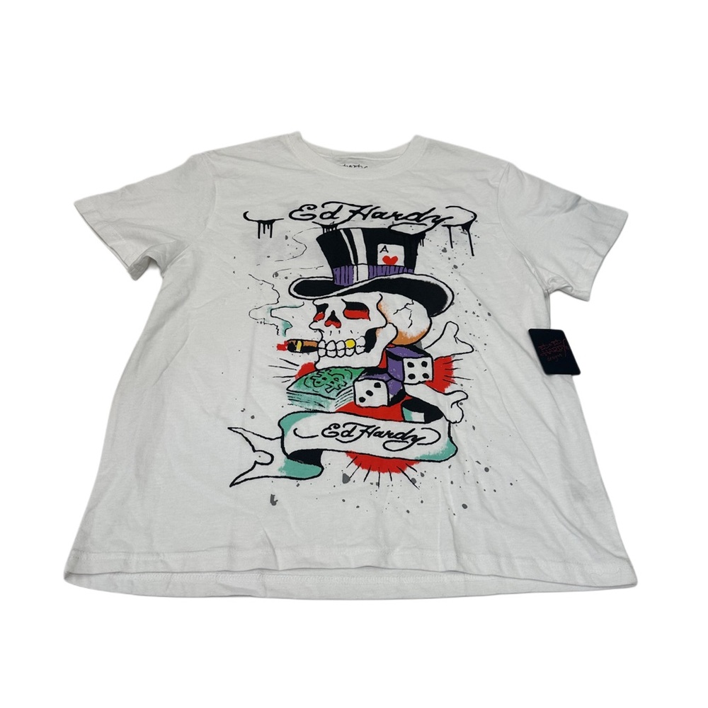 Ed Hardy Men’s Skull Dice White T‎ Shirt Top Size L  NWT